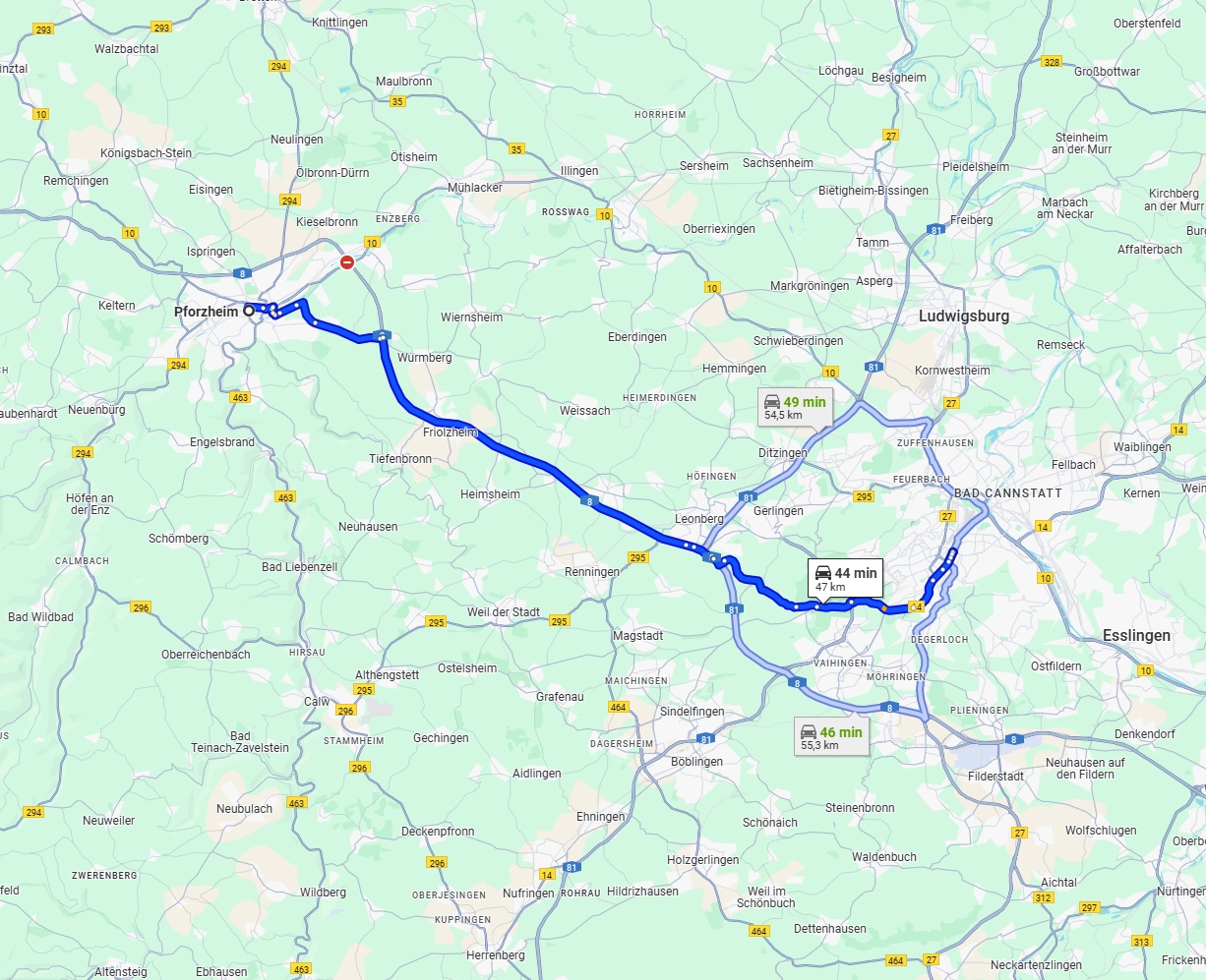 Anreise von Pforzheim Zu Stuttgart Über via A8