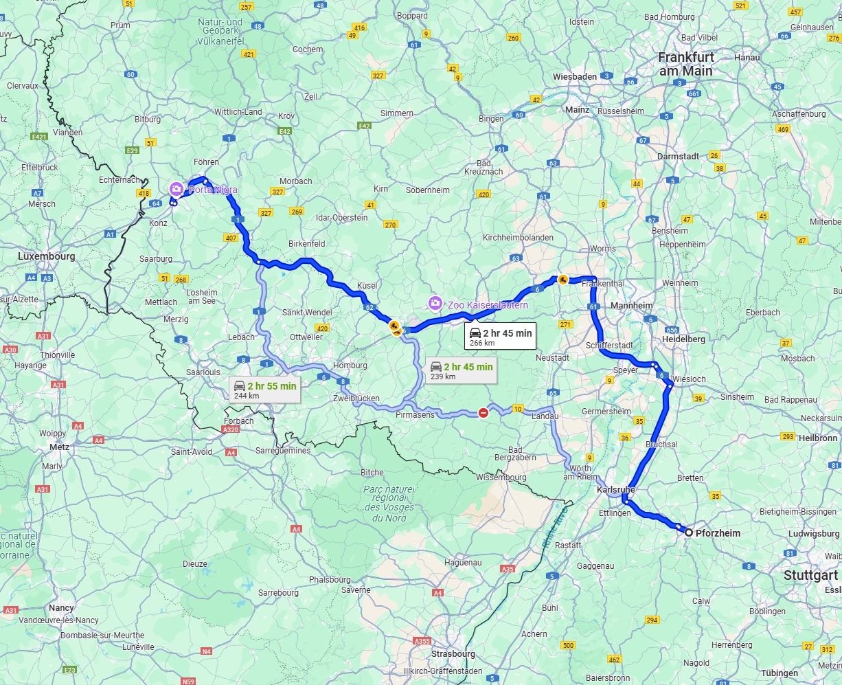 Anreise von Pforzheim Zu Trier Über via A6