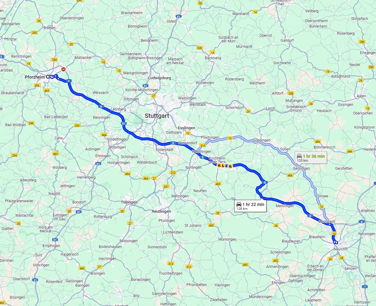 Anreise von Pforzheim Zu Ulm Über via A8
