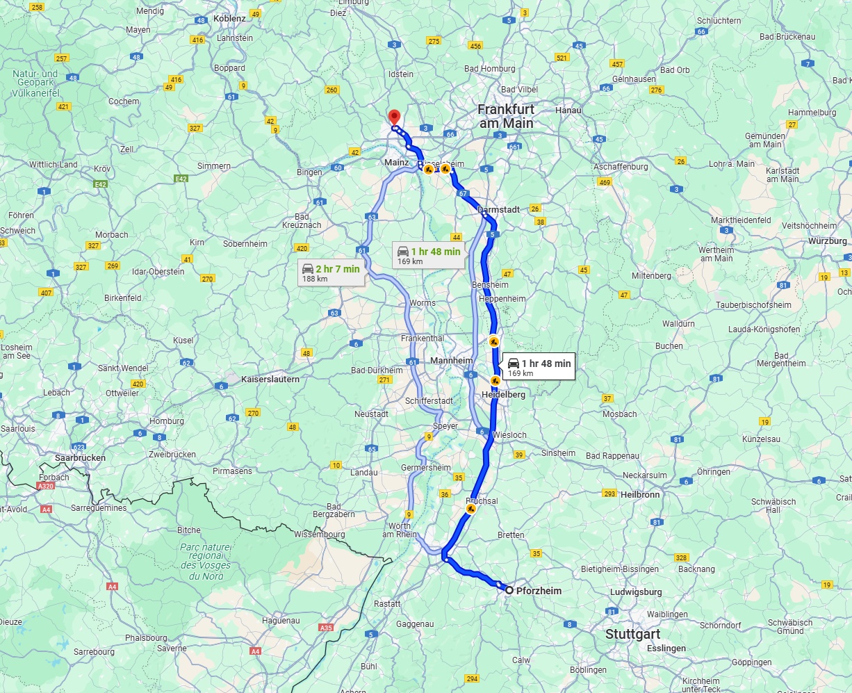 Anreise von Pforzheim Zu Wiesbaden Über via A5