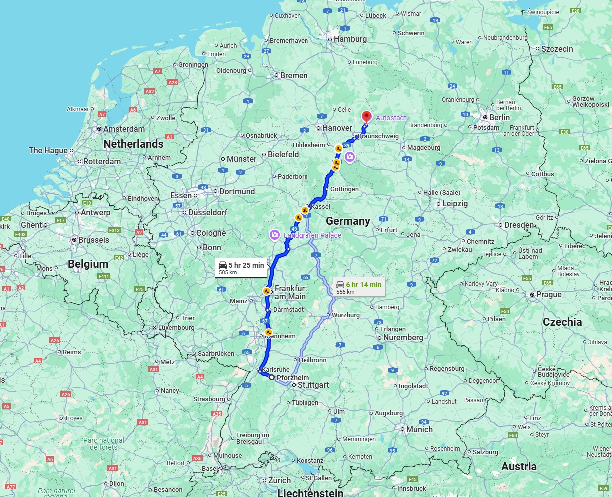 Anreise von Pforzheim Zu Wolfsburg Über via A5