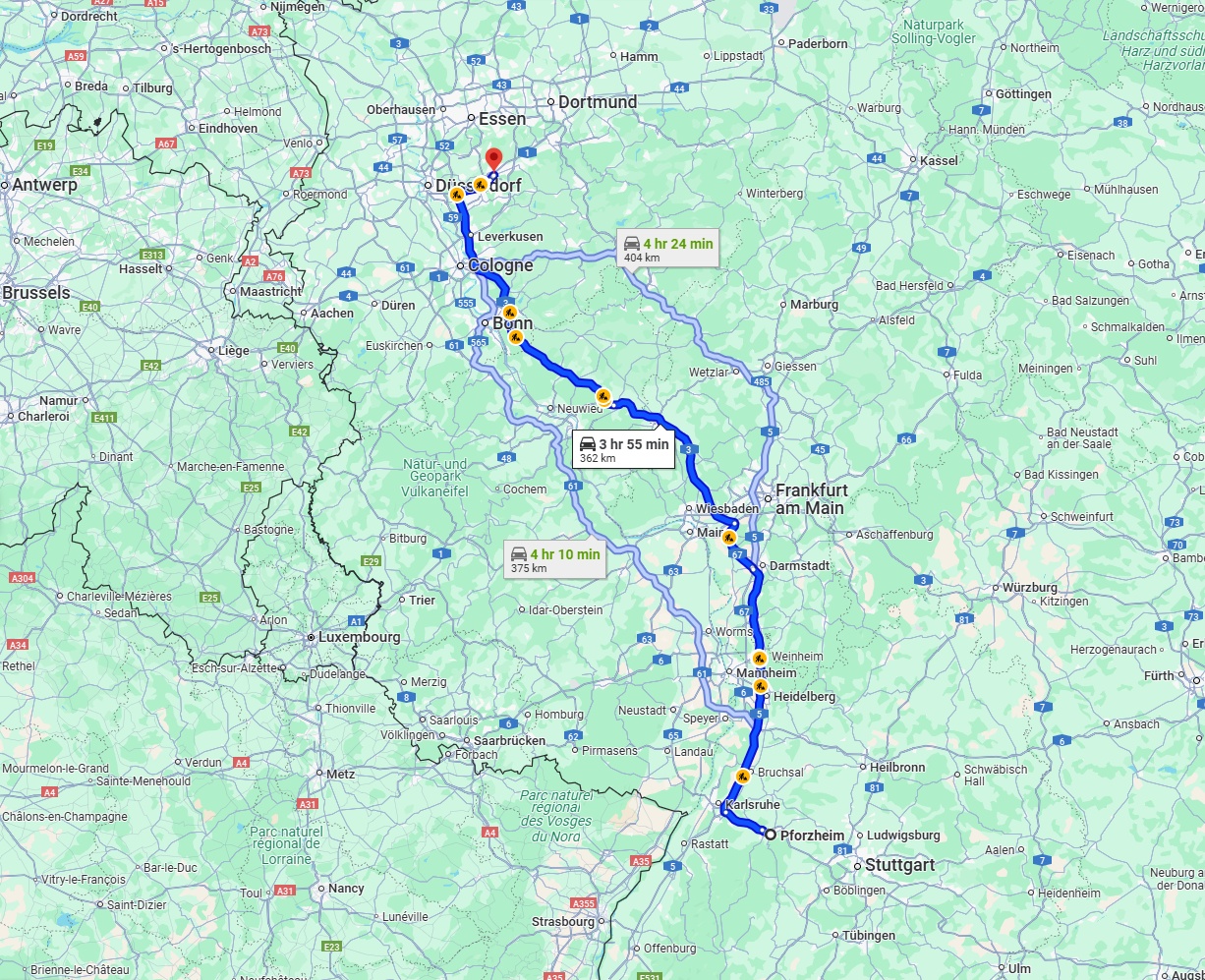 Anreise von Pforzheim Zu Wuppertal Über via A5 and A3
