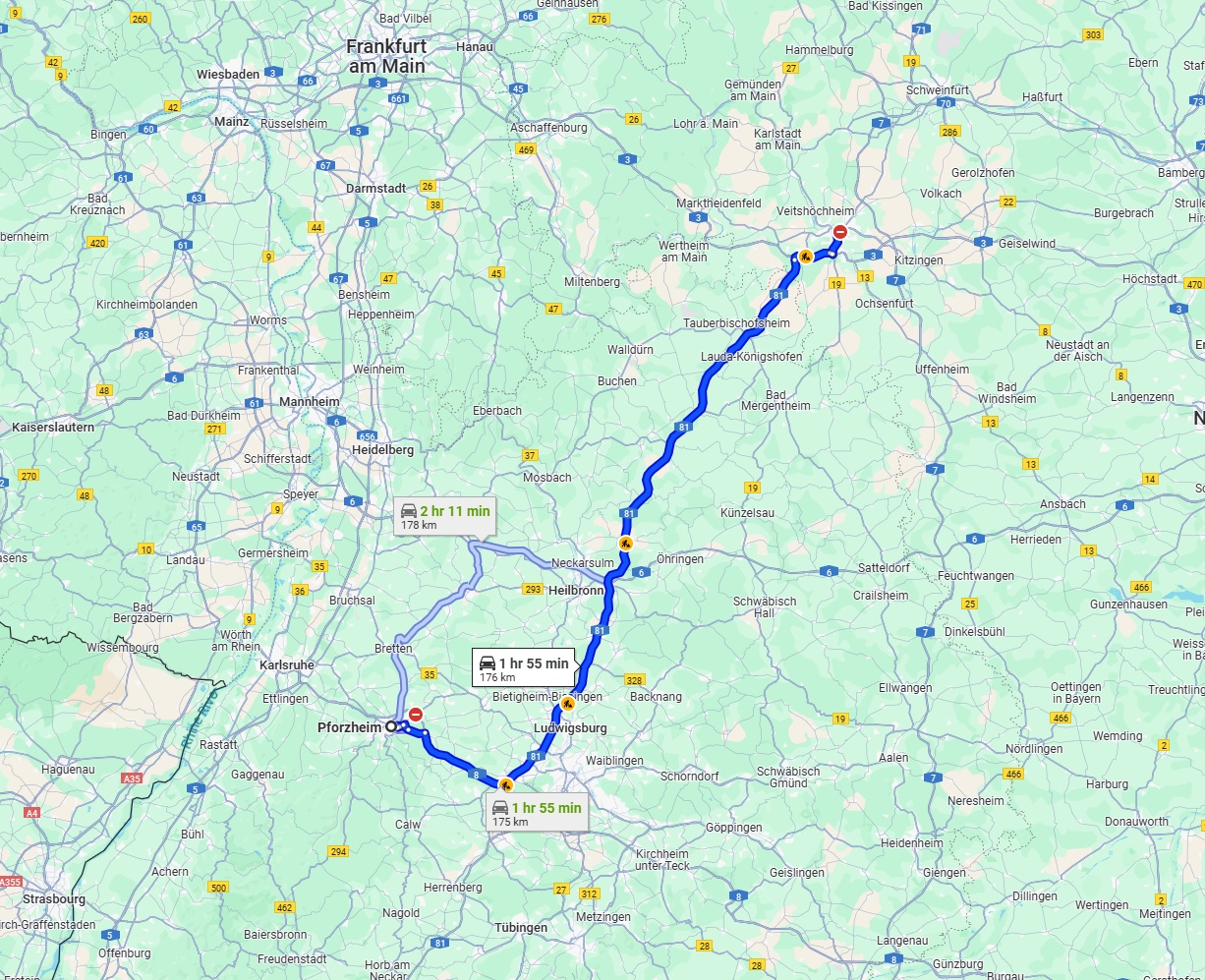 Anreise von Pforzheim Zu Würzburg Über via A81