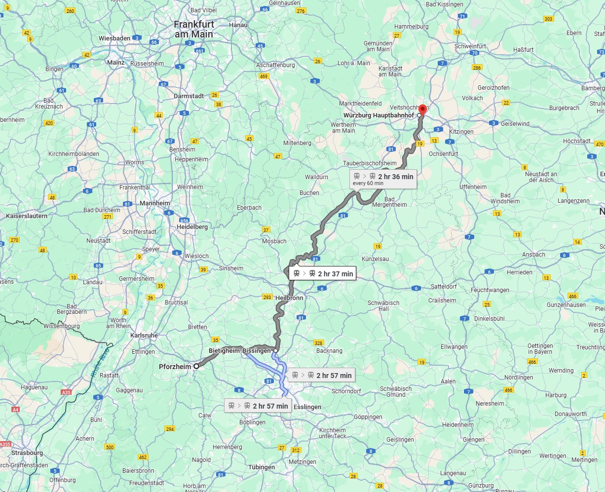 Anreise von Pforzheim Zu Würzburg Über 