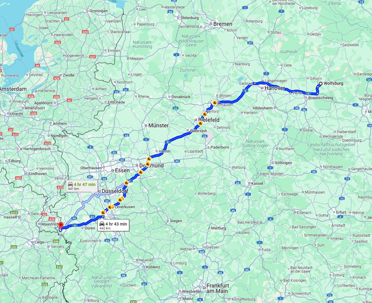 Anreise von Wolfsburg Zu Aachen Über via A2