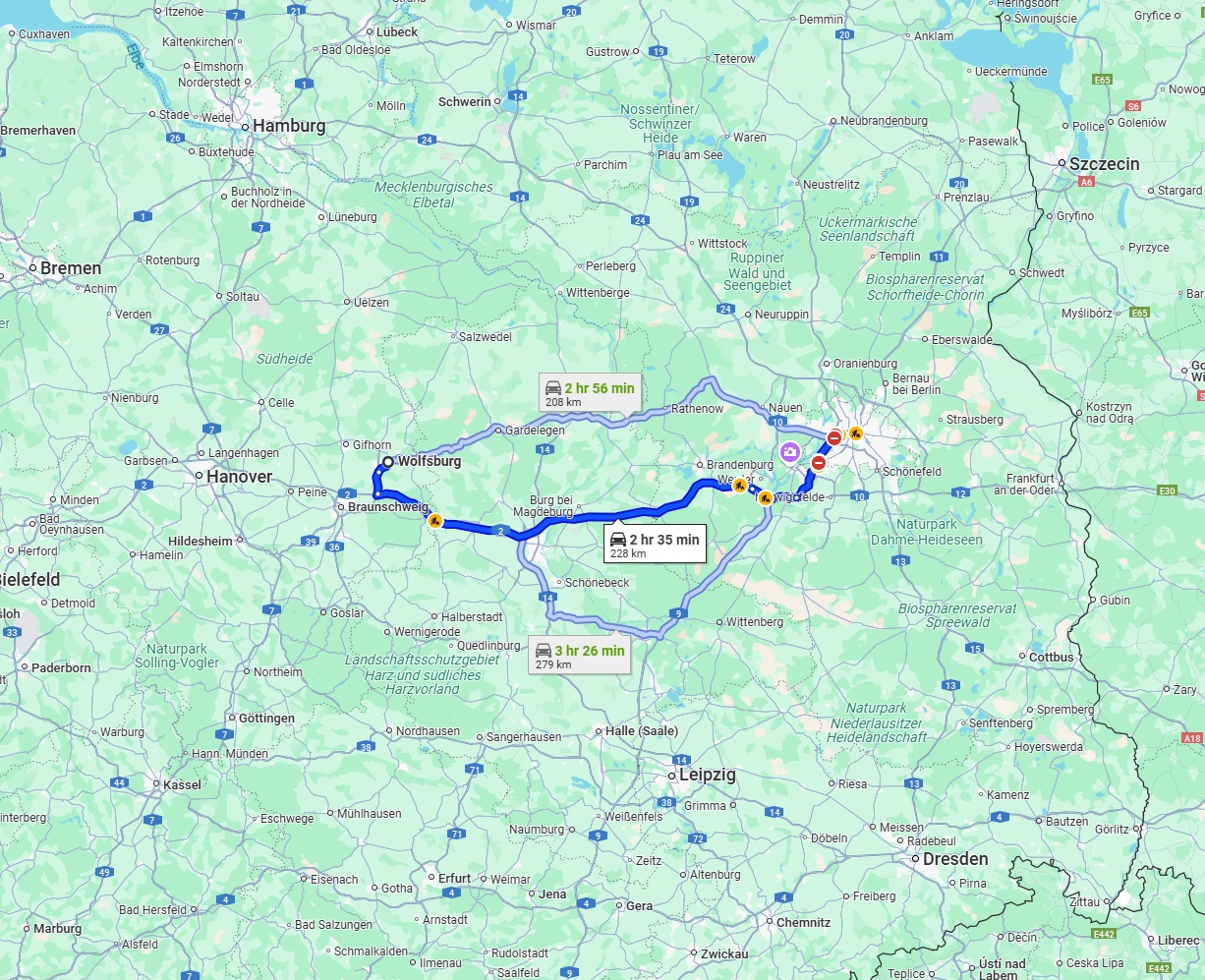 Anreise von Wolfsburg Zu Berlin Über via A2