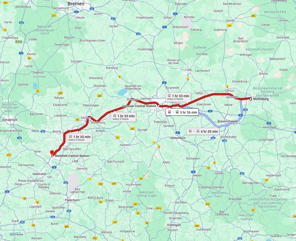 Anreise von Wolfsburg Zu Bielefeld Über 