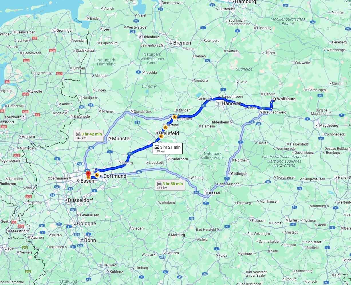 Anreise von Wolfsburg Zu Bochum Über via A2