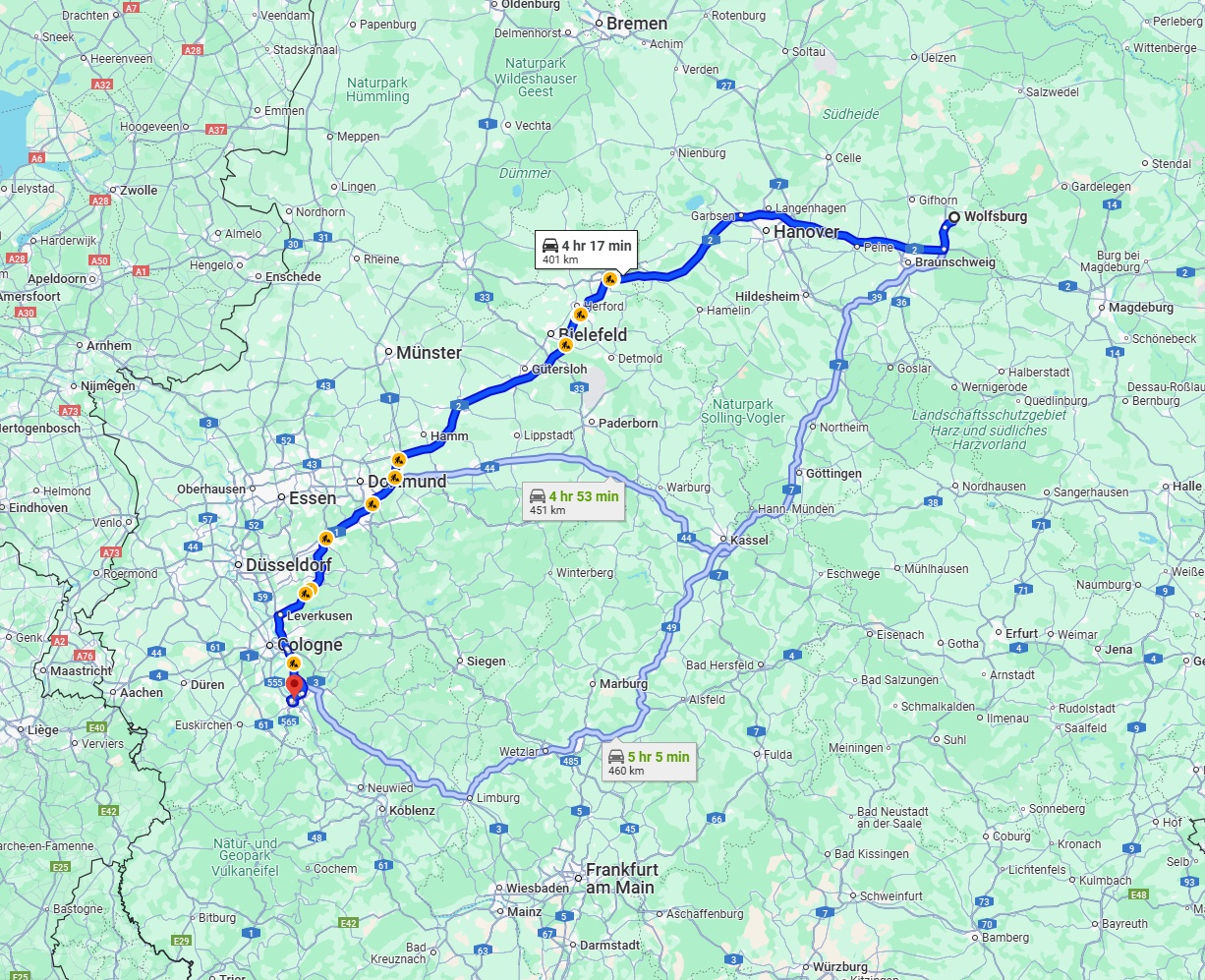 Anreise von Wolfsburg Zu Bonn Über via A2