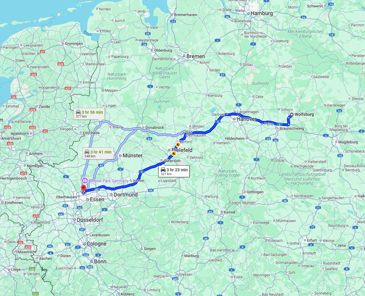 Anreise von Wolfsburg Zu Bottrop Über via A2