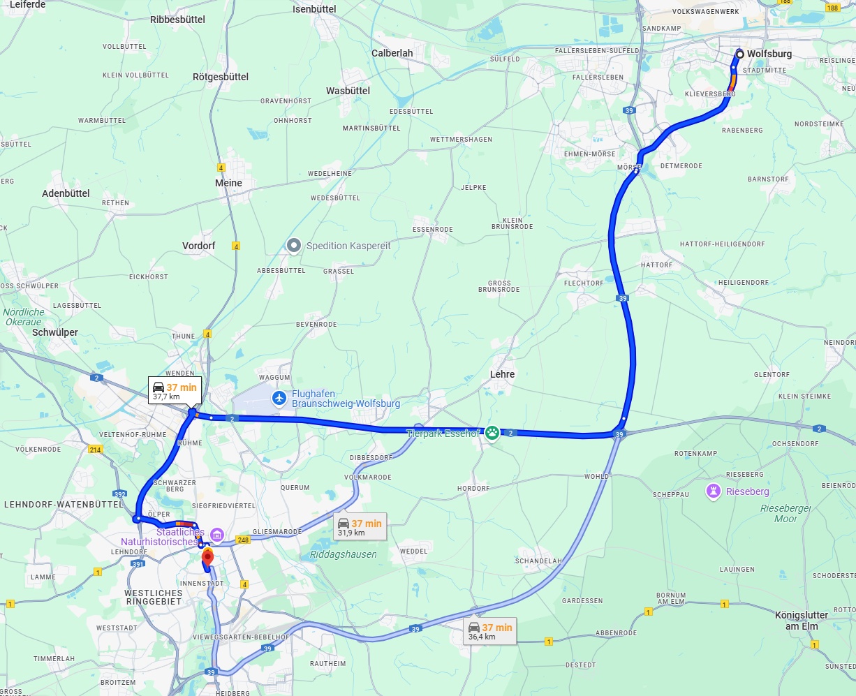 Anreise von Wolfsburg Zu Braunschweig Über via A2