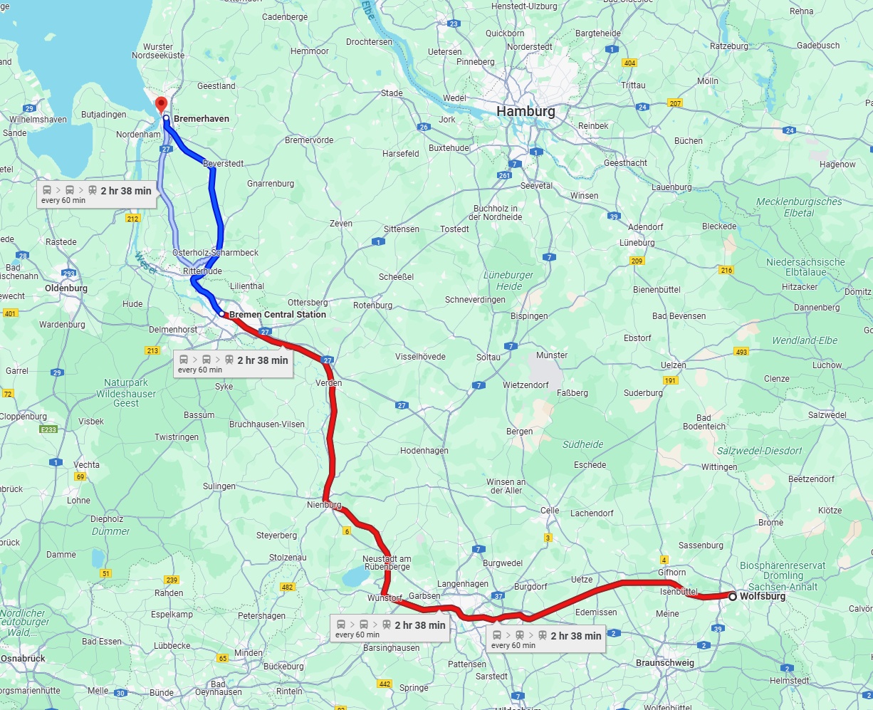 Anreise von Wolfsburg Zu Bremerhaven Über 