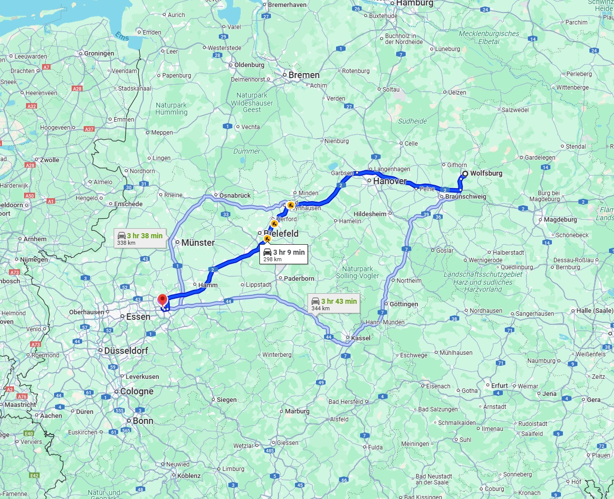 Anreise von Wolfsburg Zu Dortmund Über via A2
