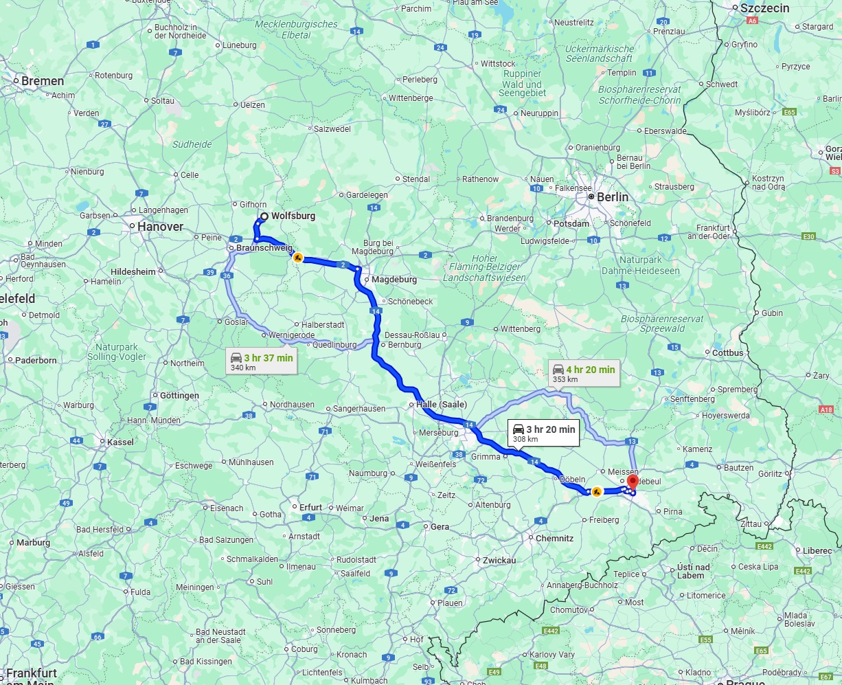 Anreise von Wolfsburg Zu Dresden Über via A14
