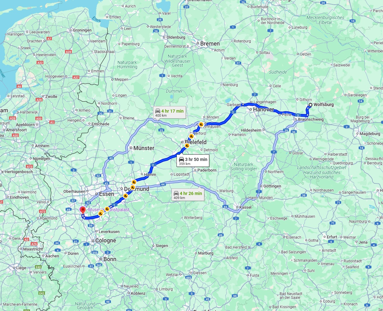 Anreise von Wolfsburg Zu Düsseldorf Über via A2