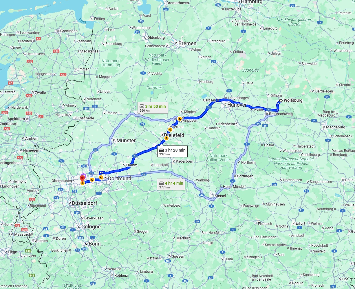 Anreise von Wolfsburg Zu Essen Über via A2