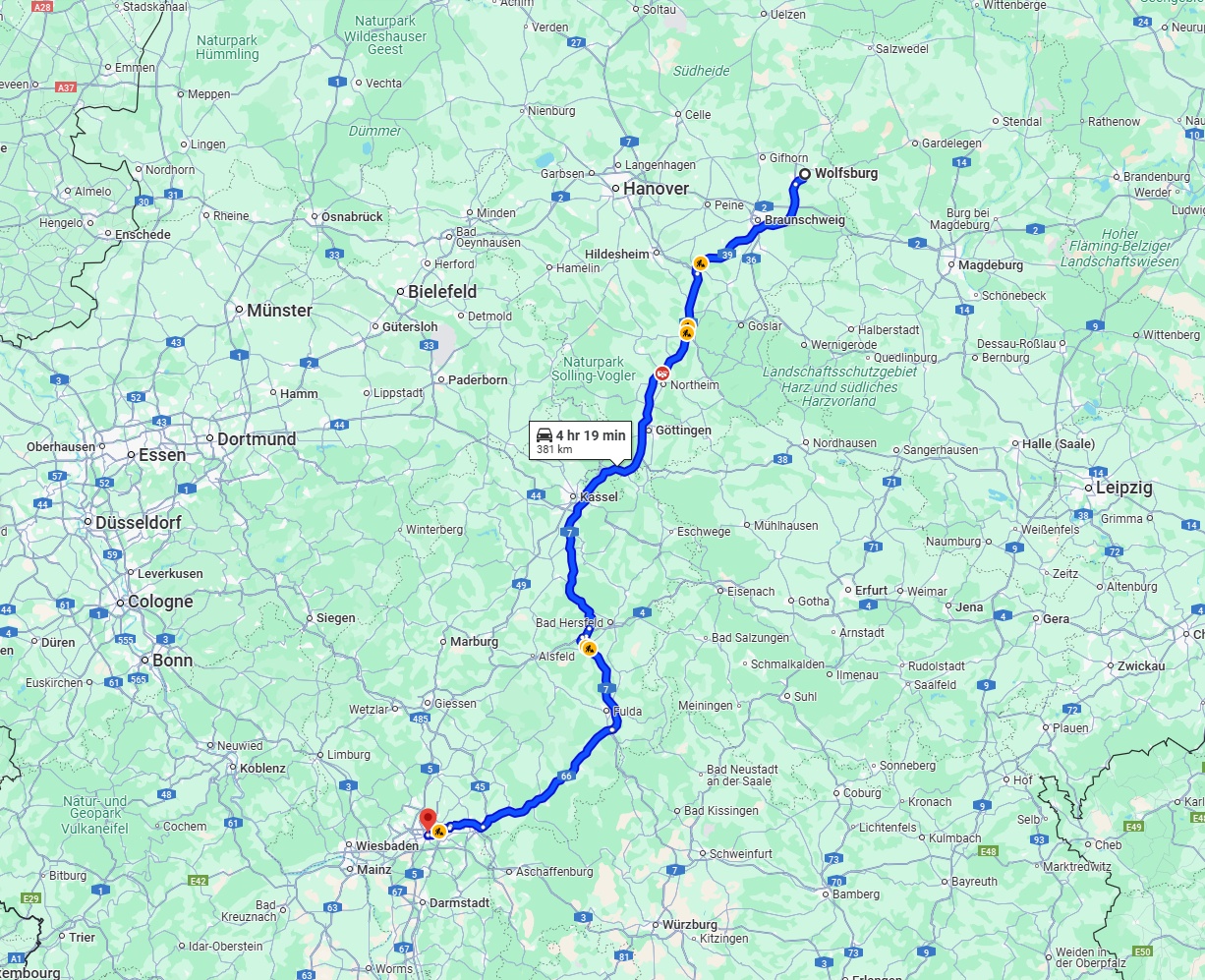 Anreise von Wolfsburg Zu Frankfurt am Main Über via A7