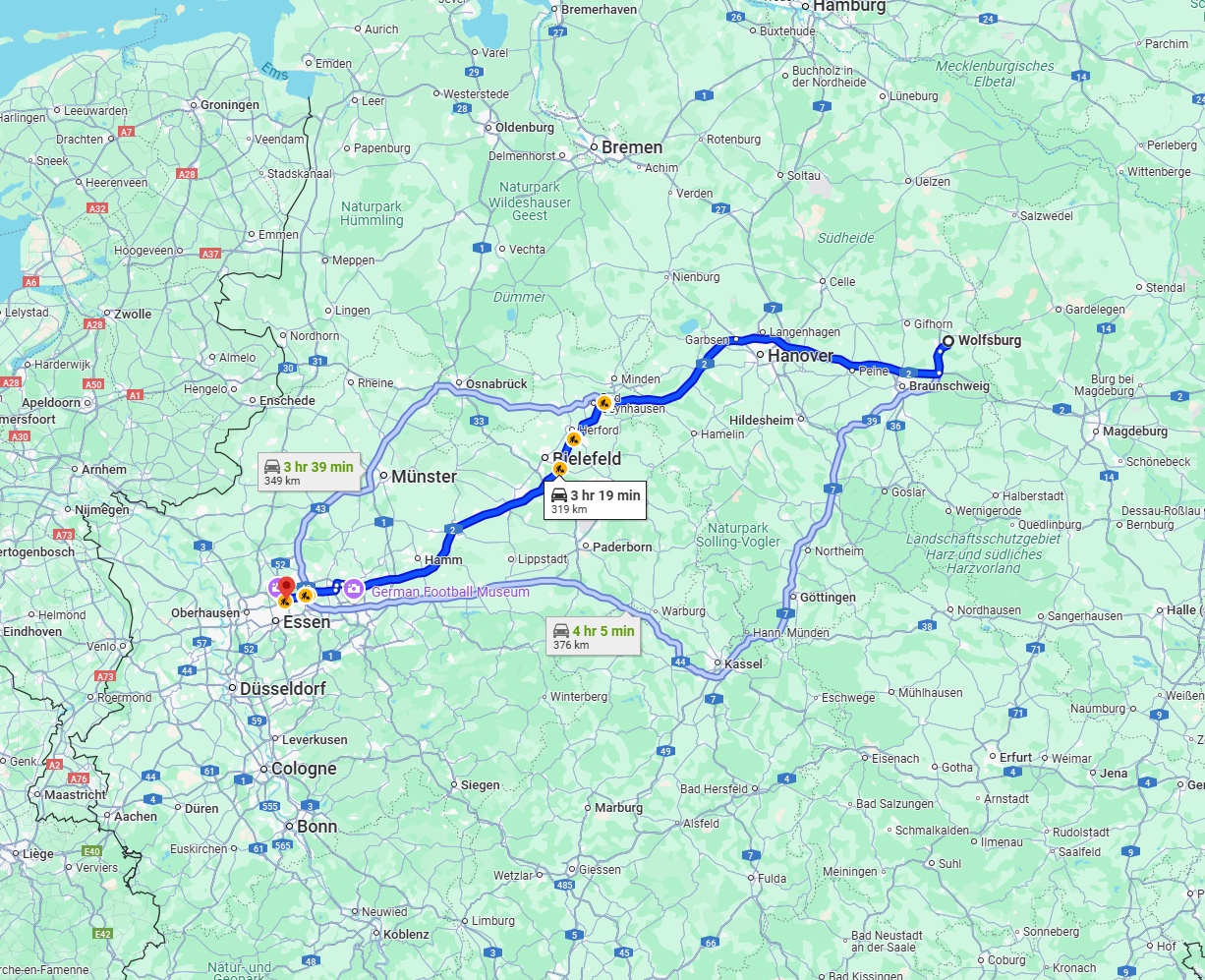 Anreise von Wolfsburg Zu Gelsenkirchen Über via A2
