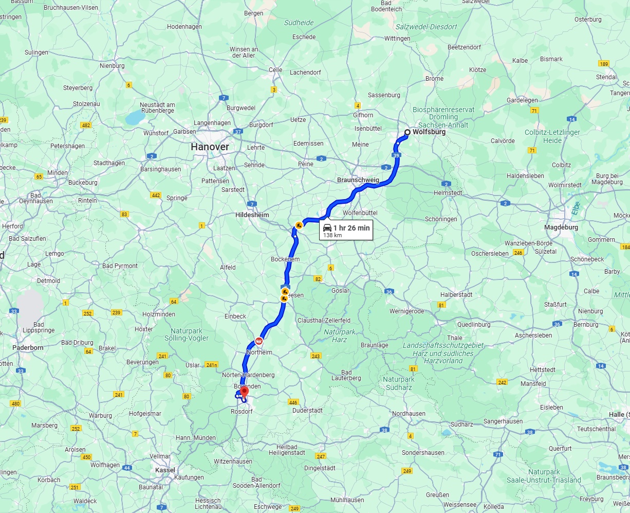 Anreise von Wolfsburg Zu Göttingen Über via A39 and A7