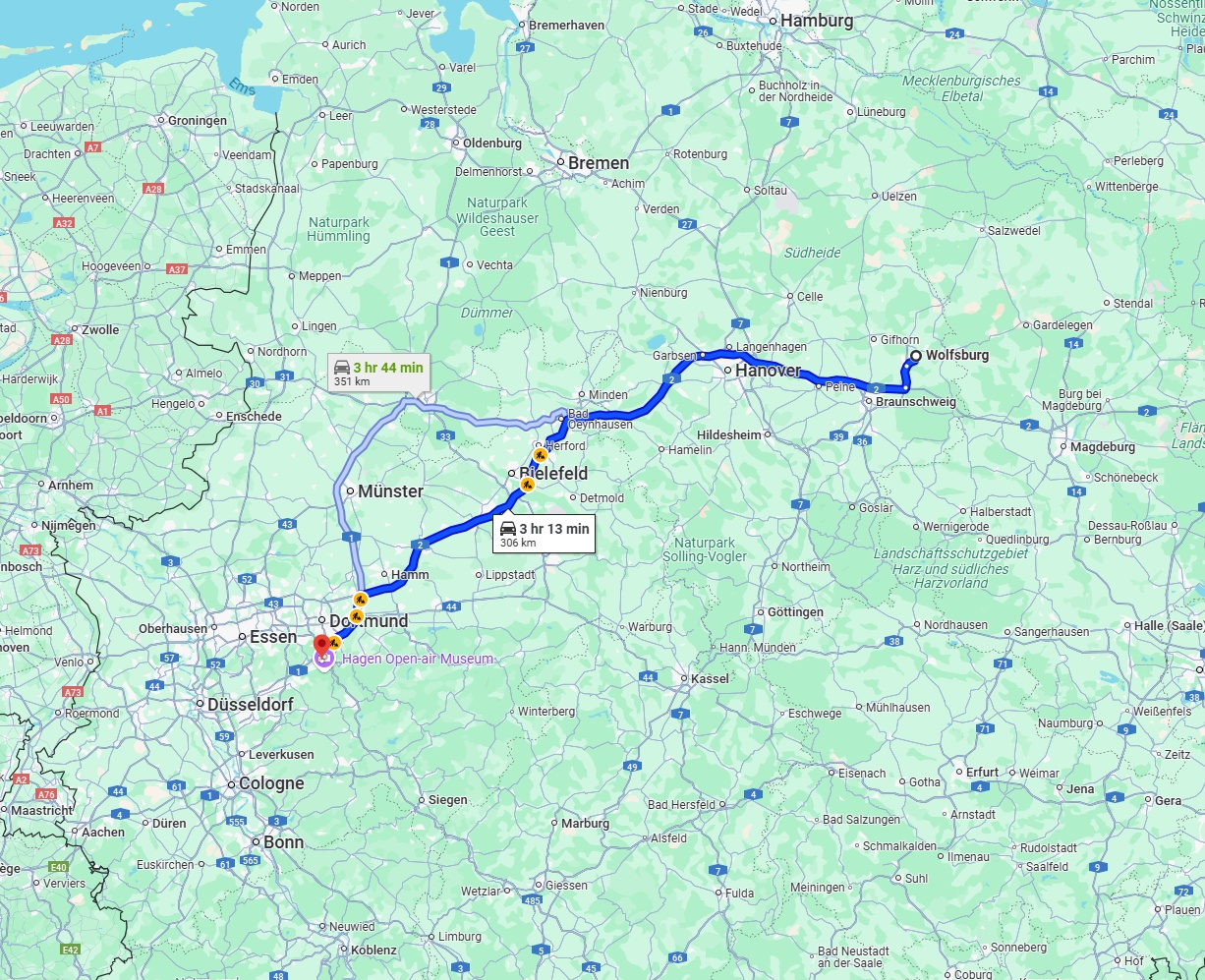 Anreise von Wolfsburg Zu Hagen Über via A2