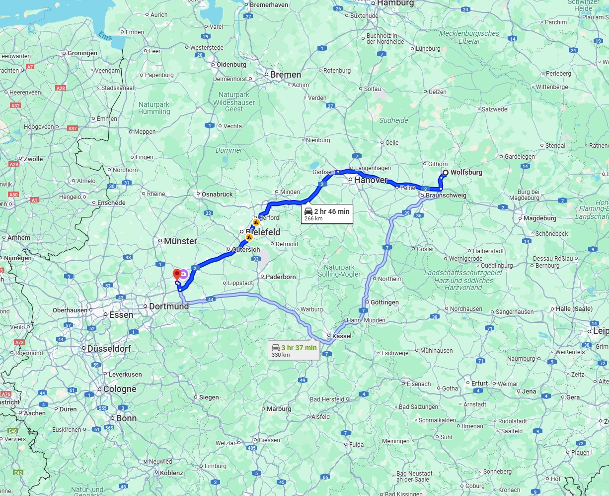 Anreise von Wolfsburg Zu Hamm Über via A2