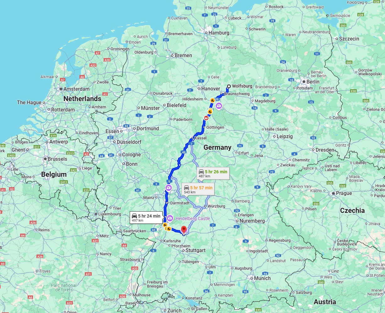 Anreise von Wolfsburg Zu Heilbronn Über via A7