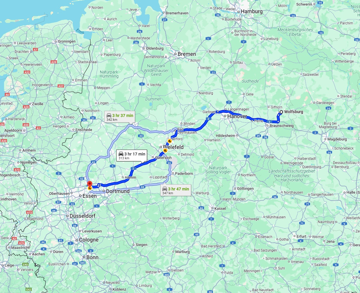 Anreise von Wolfsburg Zu Herne Über via A2