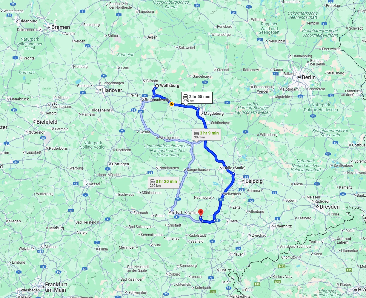 Anreise von Wolfsburg Zu Jena Über via A14