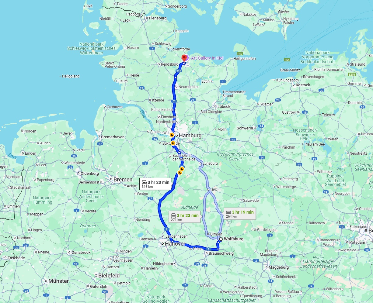 Anreise von Wolfsburg Zu Kiel Über via A7