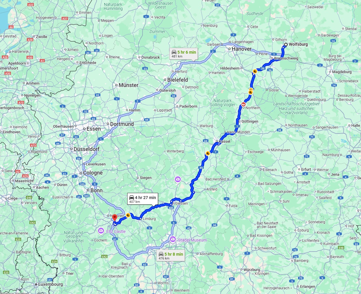 Anreise von Wolfsburg Zu Koblenz Über via A7