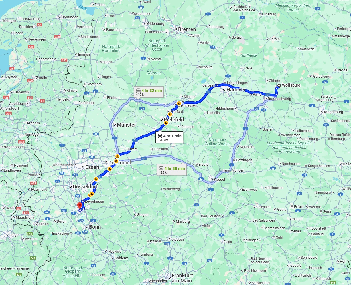 Anreise von Wolfsburg Zu Köln Über via A2