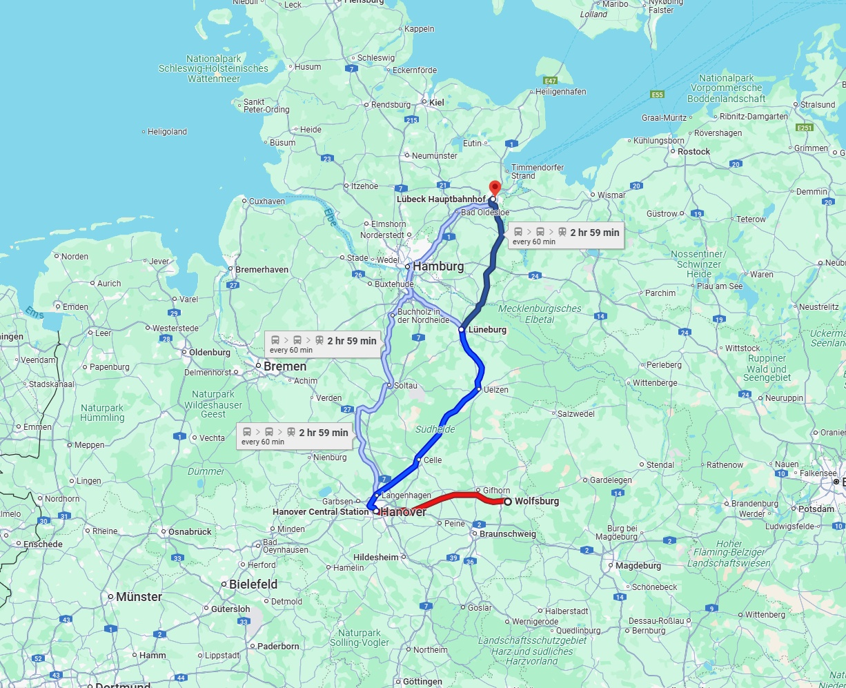 Anreise von Wolfsburg Zu Lübeck Über 