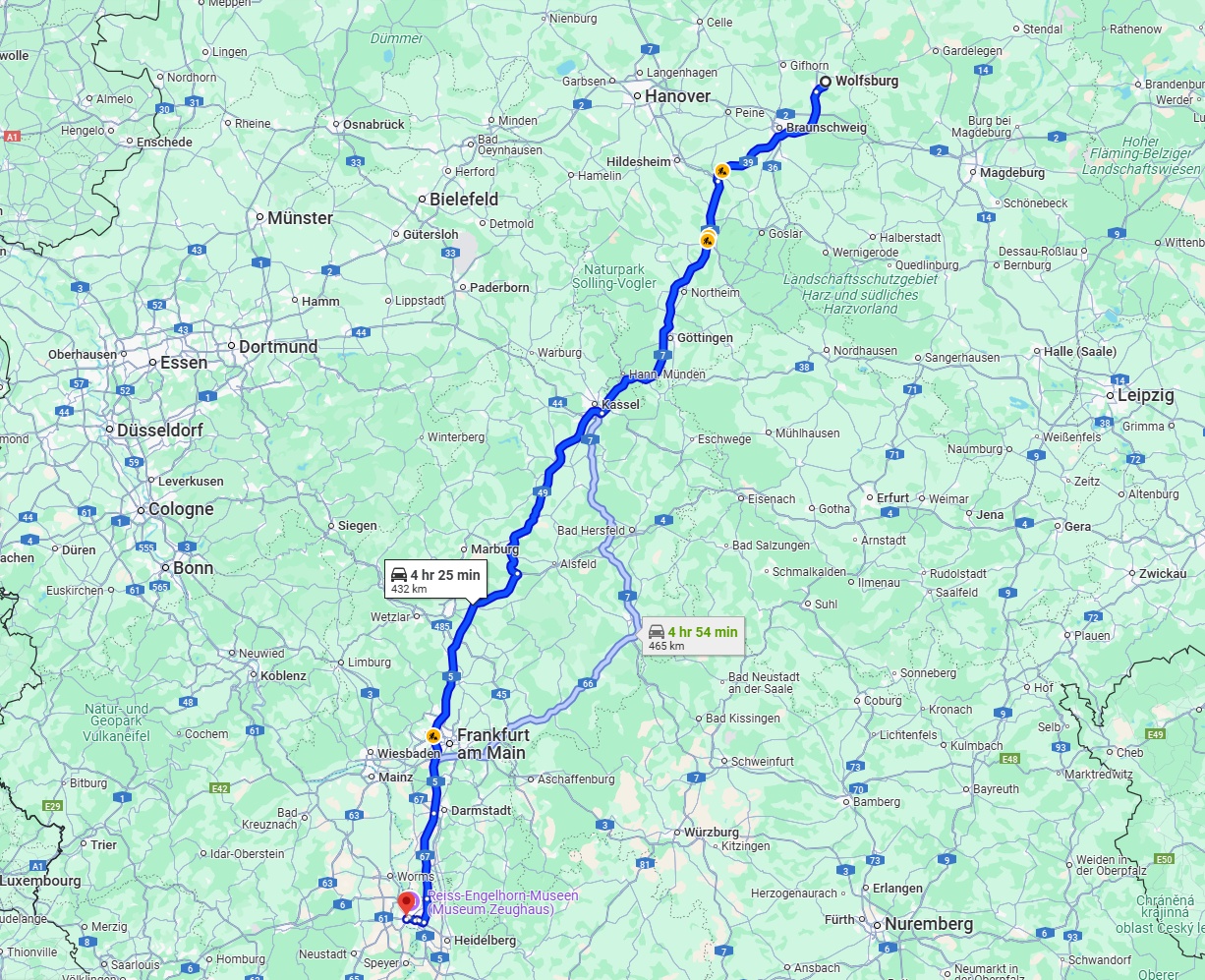 Anreise von Wolfsburg Zu Ludwigshafen am Rhein Über via A7 and A5