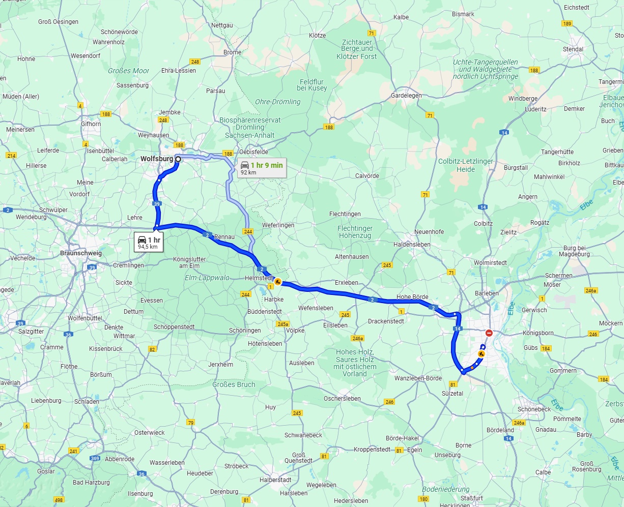 Anreise von Wolfsburg Zu Magdeburg Über via A2