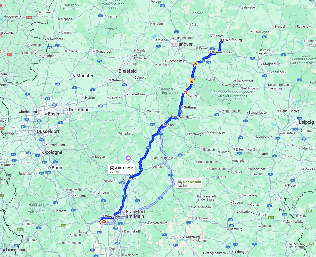 Anreise von Wolfsburg Zu Mainz Über via A7