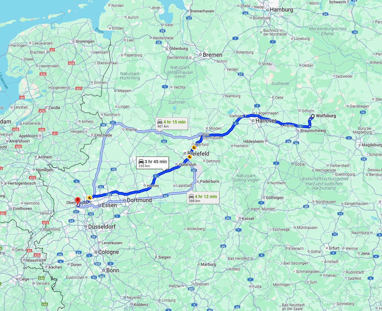 Anreise von Wolfsburg Zu Moers Über via A2