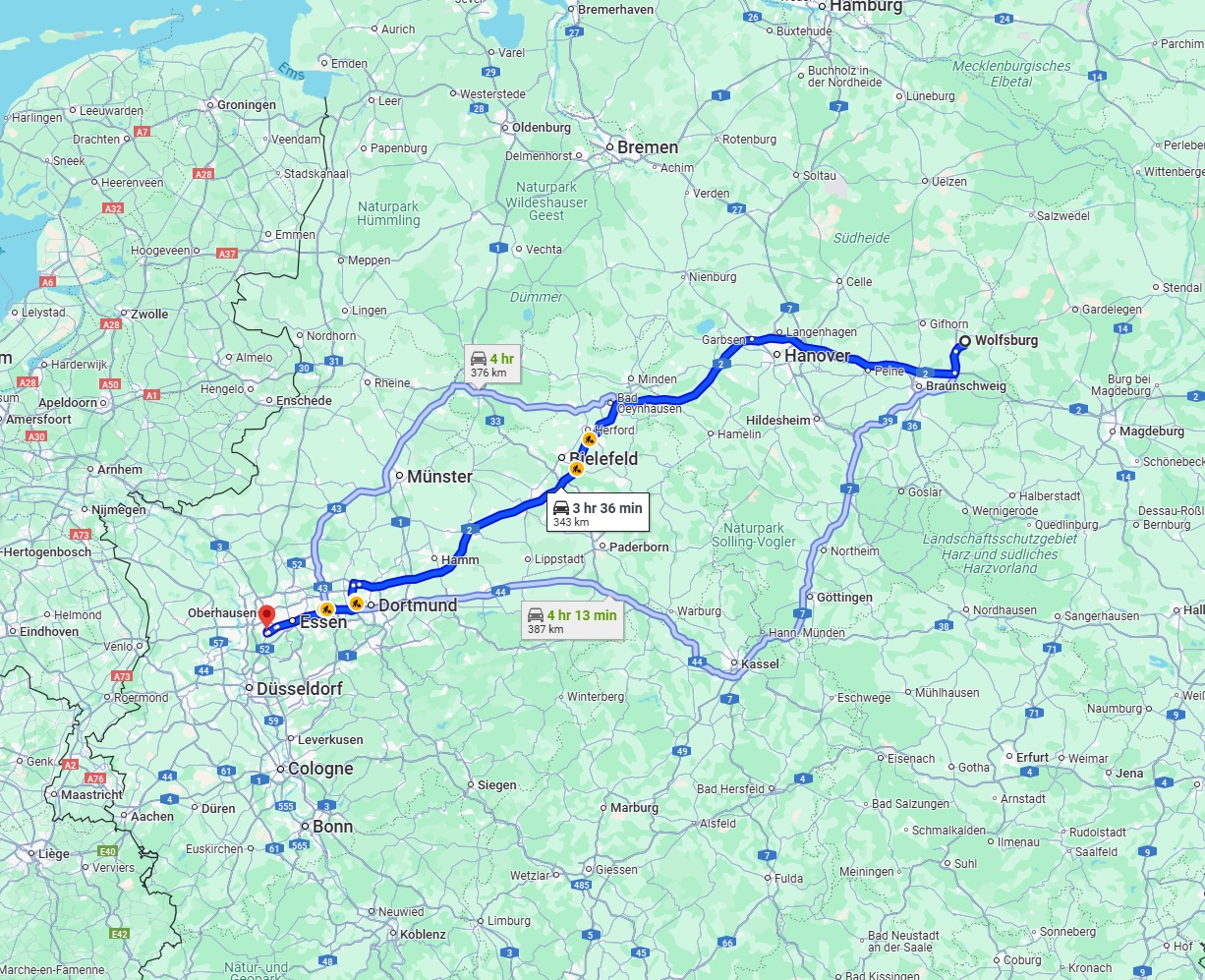 Anreise von Wolfsburg Zu Mülheim an der Ruhr Über via A2