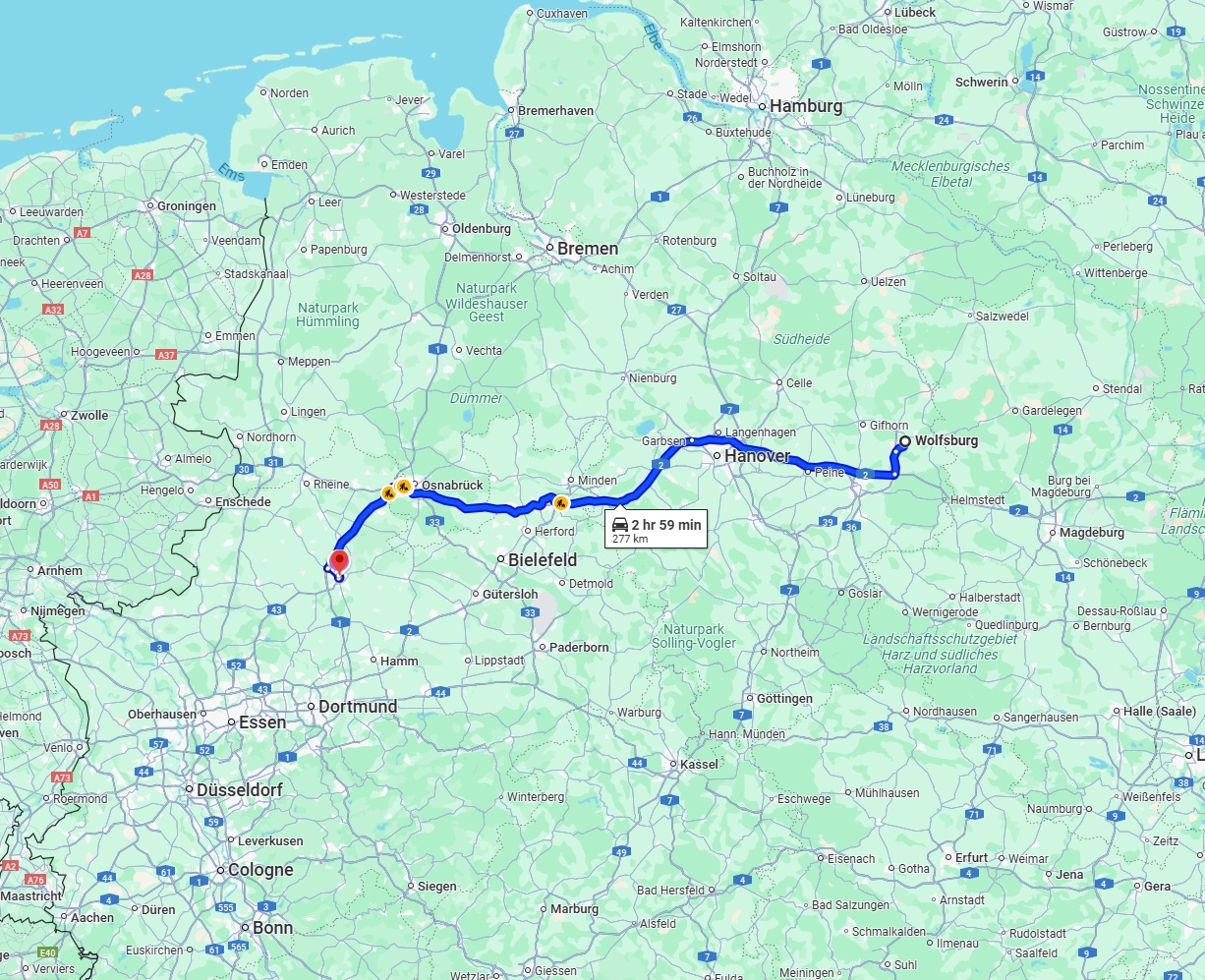 Anreise von Wolfsburg Zu Münster Über via A2 and A30
