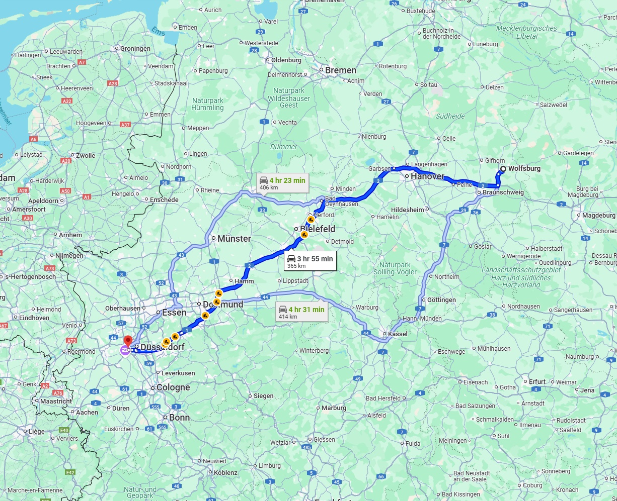 Anreise von Wolfsburg Zu Neuss Über via A2
