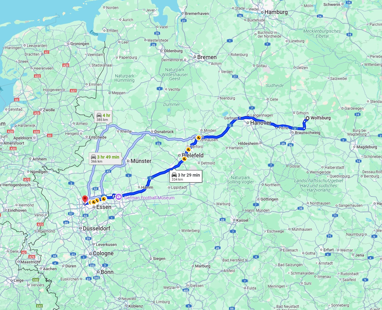 Anreise von Wolfsburg Zu Oberhausen Über via A2
