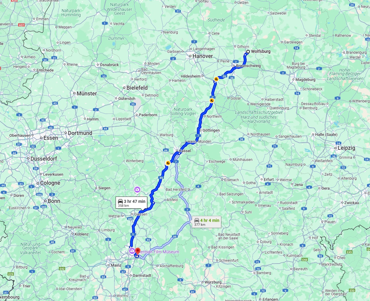 Anreise von Wolfsburg Zu Offenbach am Main Über via A7