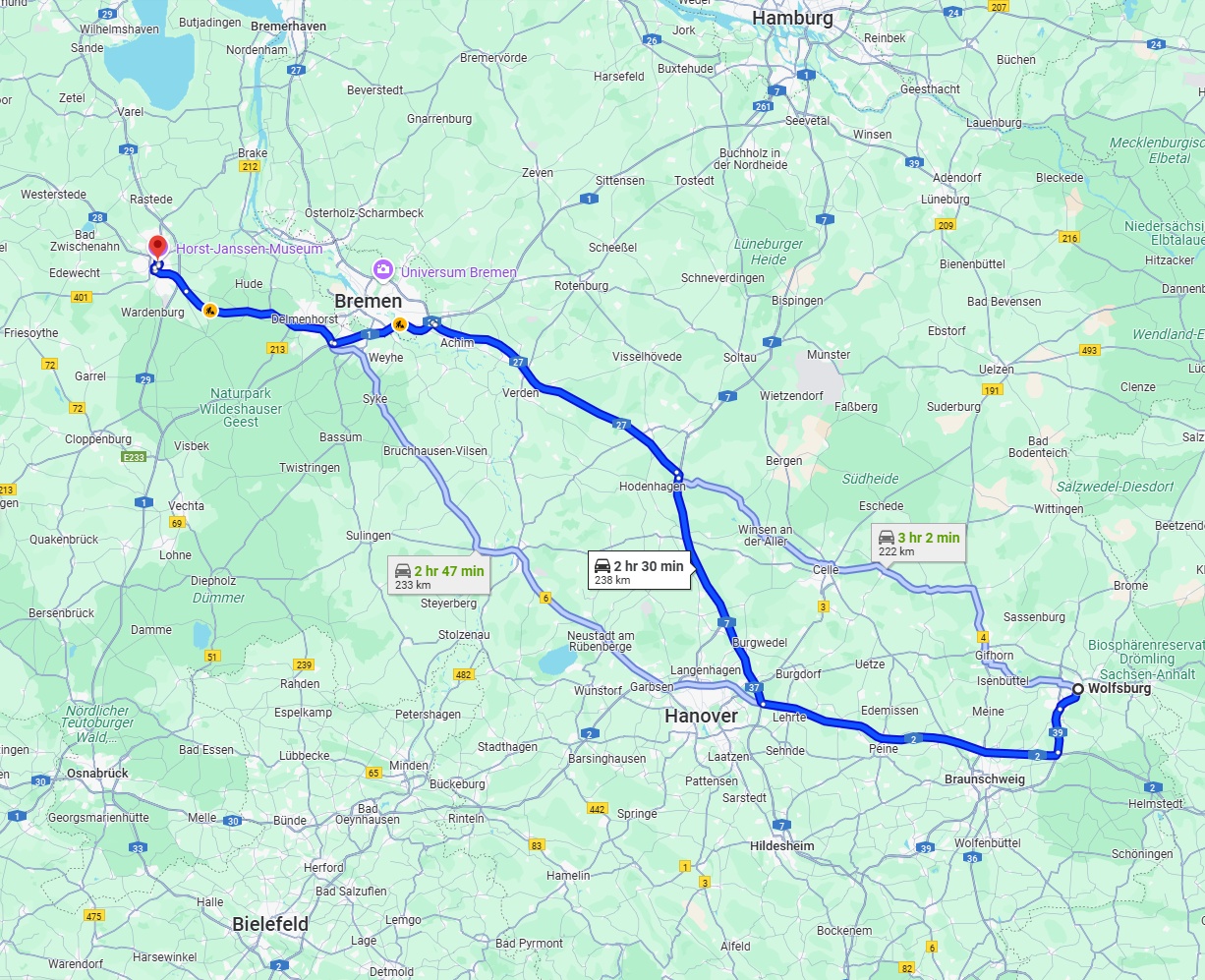 Anreise von Wolfsburg Zu Oldenburg Über via A2