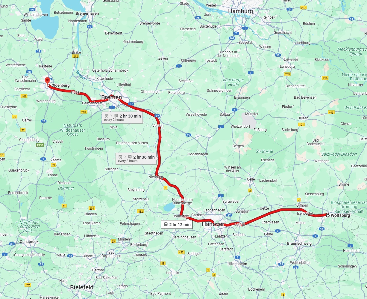Anreise von Wolfsburg Zu Oldenburg Über 