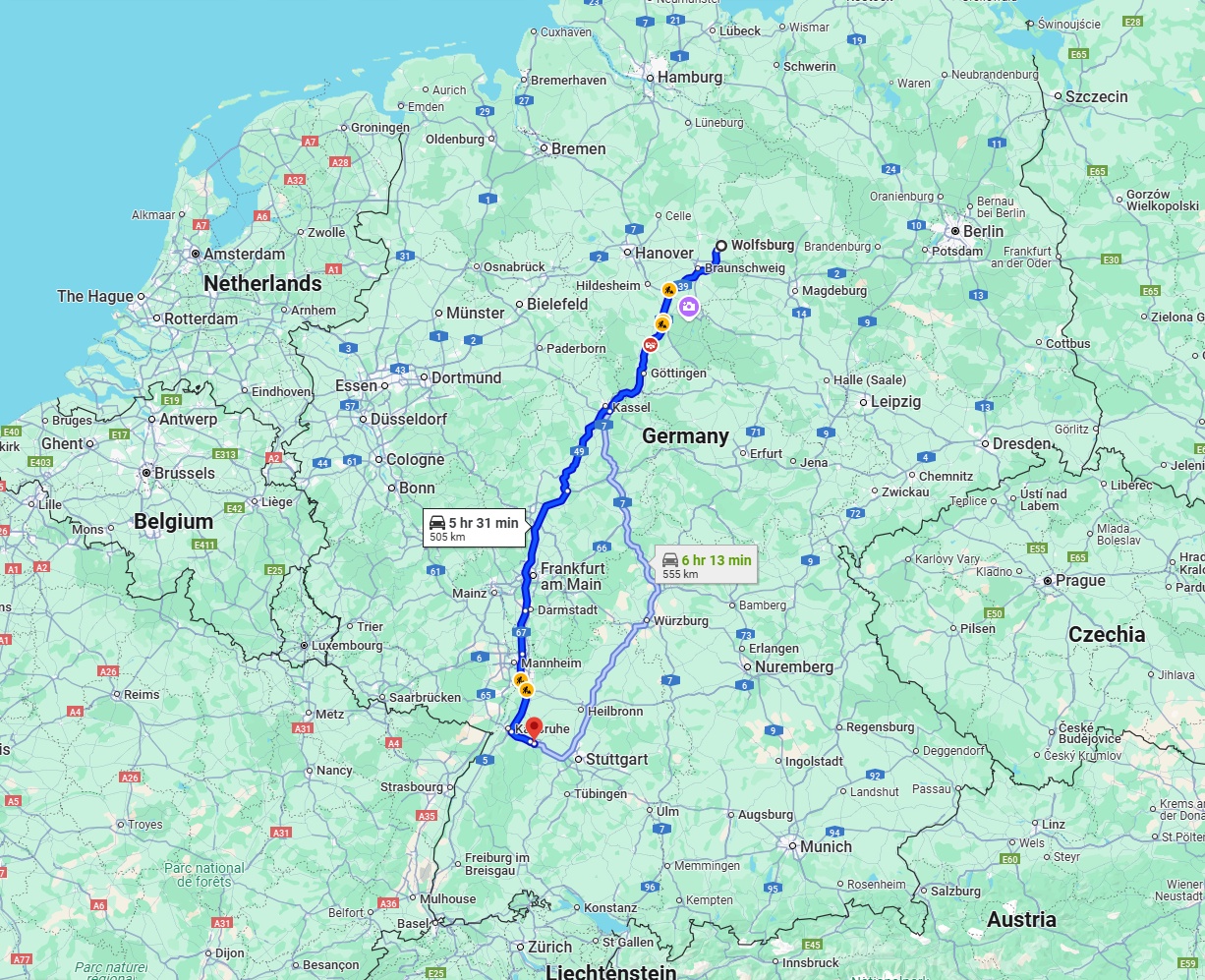 Anreise von Wolfsburg Zu Pforzheim Über via A5