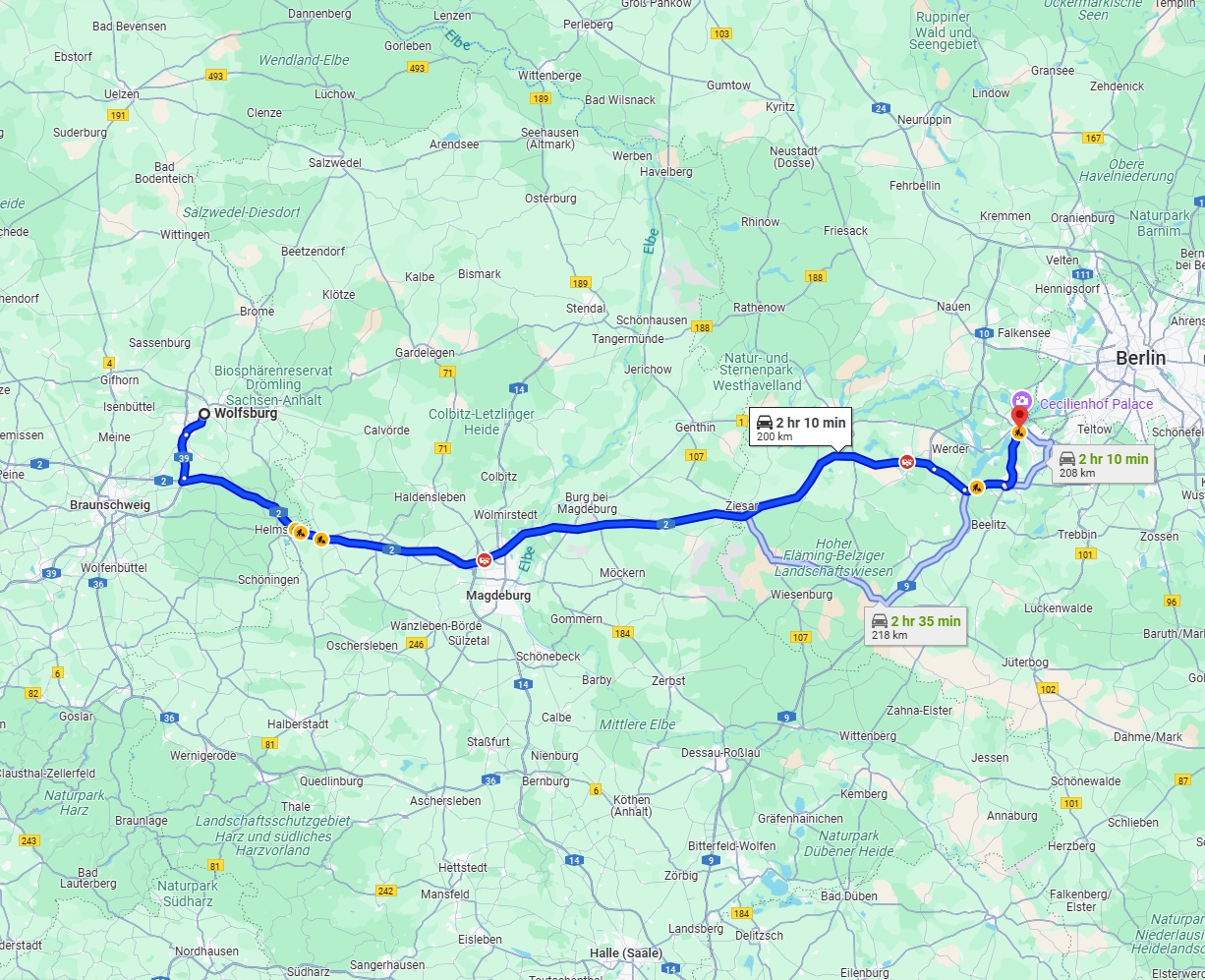 Anreise von Wolfsburg Zu Potsdam Über via A2