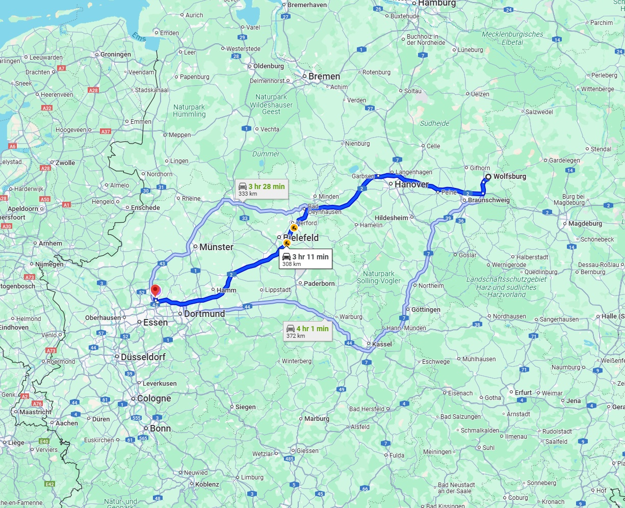 Anreise von Wolfsburg Zu Recklinghausen Über via A2