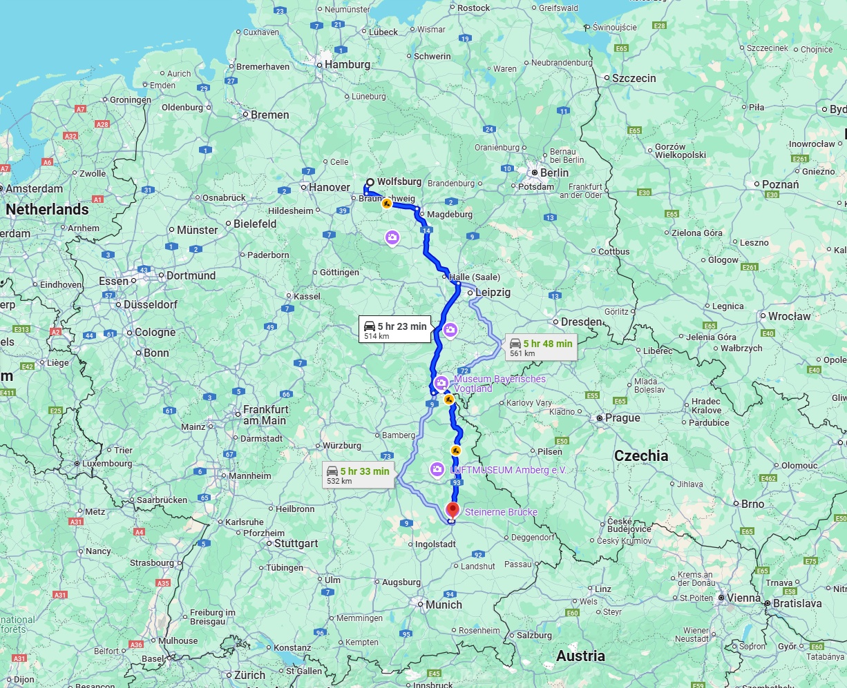 Anreise von Wolfsburg Zu Regensburg Über via A9 and A93