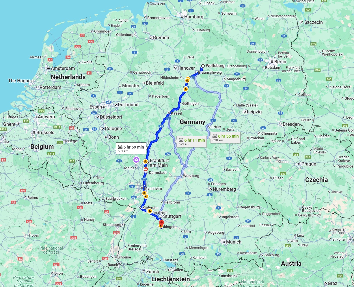Anreise von Wolfsburg Zu Reutlingen Über via A5