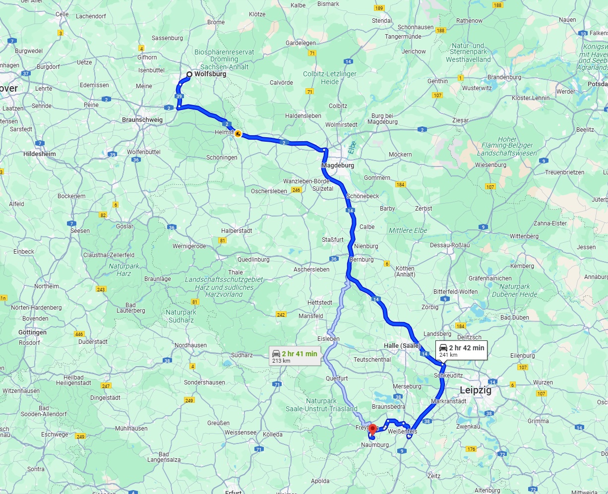 Anreise von Wolfsburg Zu Saale Über via A14