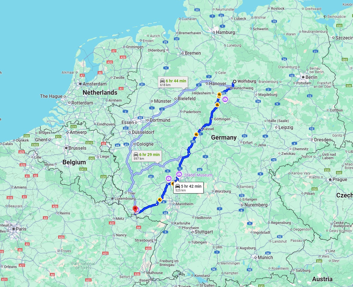 Anreise von Wolfsburg Zu Saarbrücken Über via A7